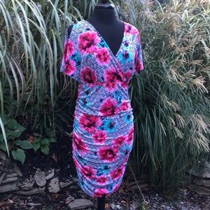 Thalia Pink Black White Shirred Dress